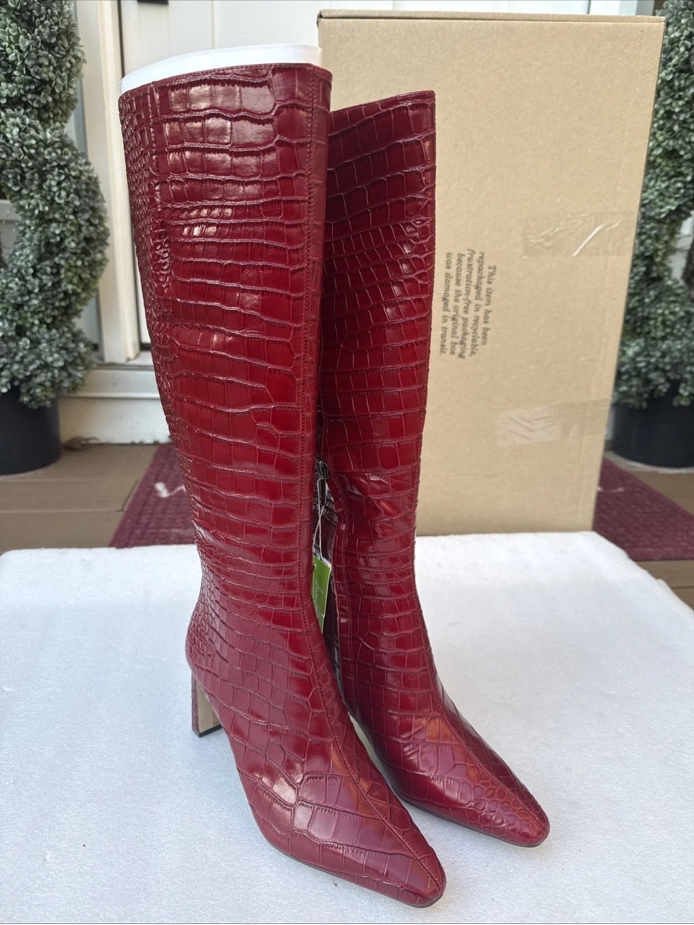 Sam Edelman SYLVIA 2 Croc Embossed Heeled Boots Scarlet Cherry Leather